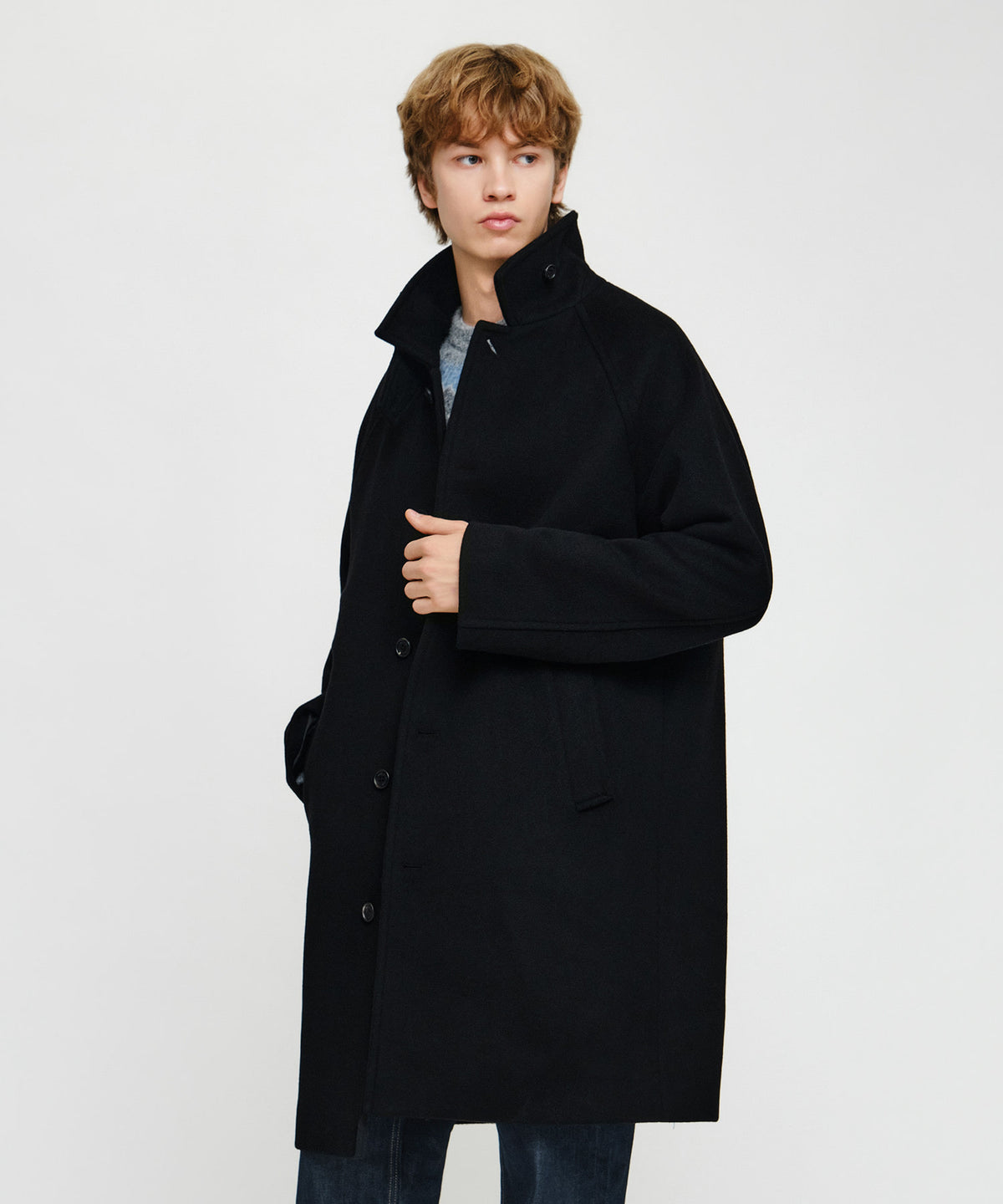 Marithe & Francois Girbaud - Wool Blend Long Balmacaan Coat (Black) product image 2 | TRAB K-Fashion Australia