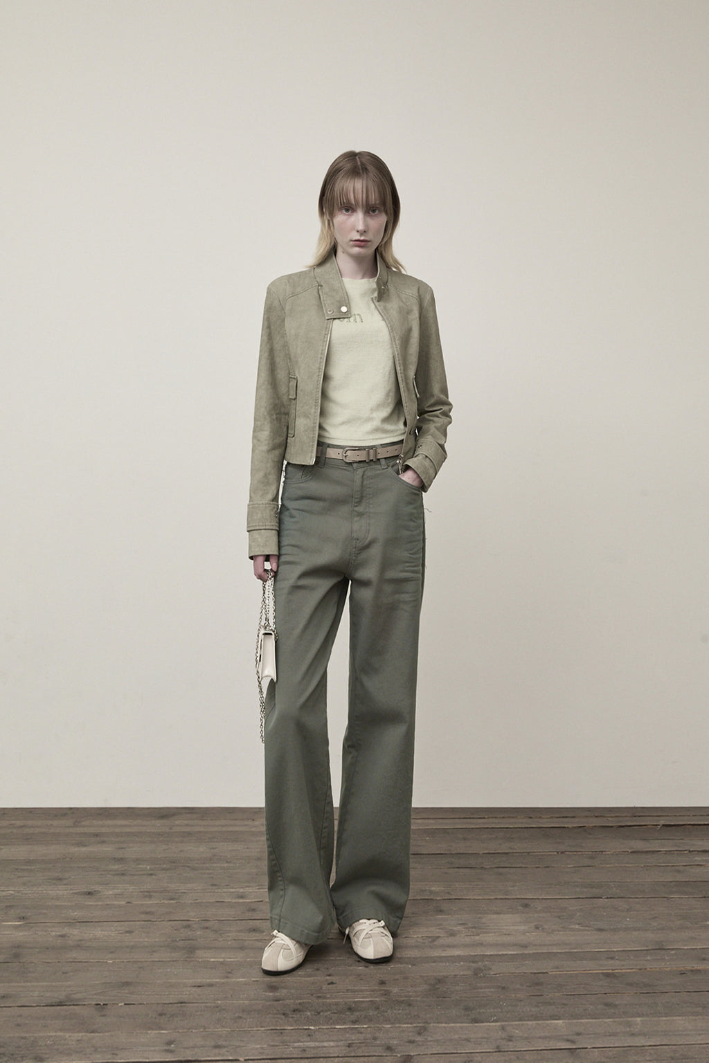 Matin Kim - Washed Slim Biker Jumper (Light Khaki) product image 8 | TRAB K-Fashion Australia
