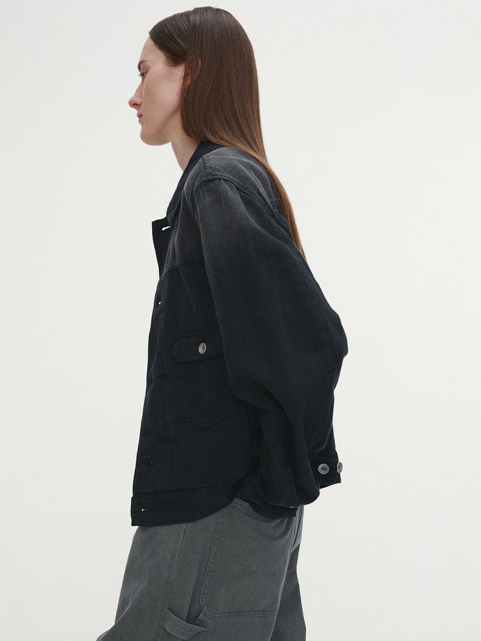 Tonywack - Cotton Linen Garment-Dyed Trucker Jacket (Faded Black) product image 5 | TRAB K-Fashion Australia