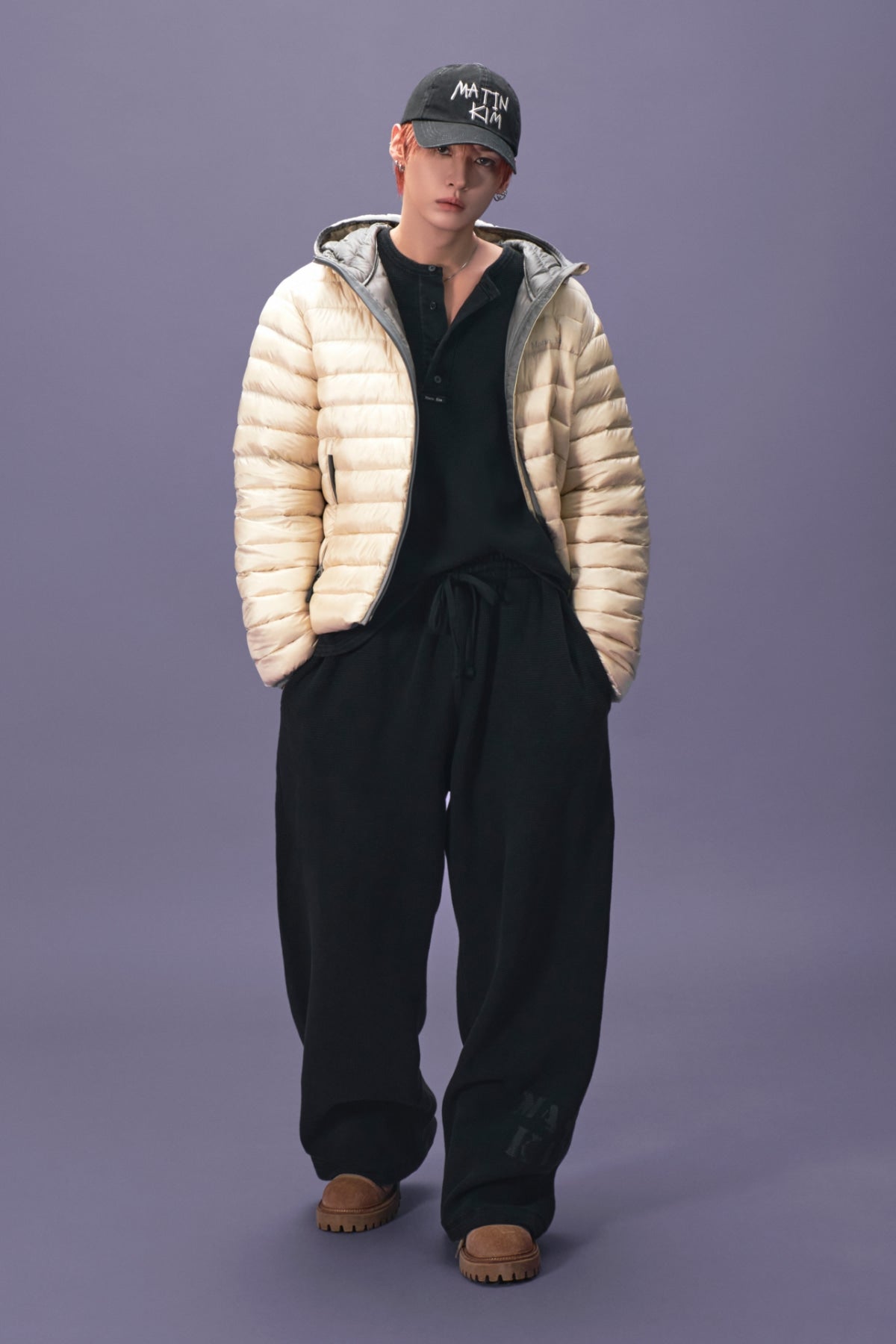 Matin Kim - Matin Washed Waffle Henley Neck Top (Charcoal) product image 1 | TRAB K-Fashion Australia