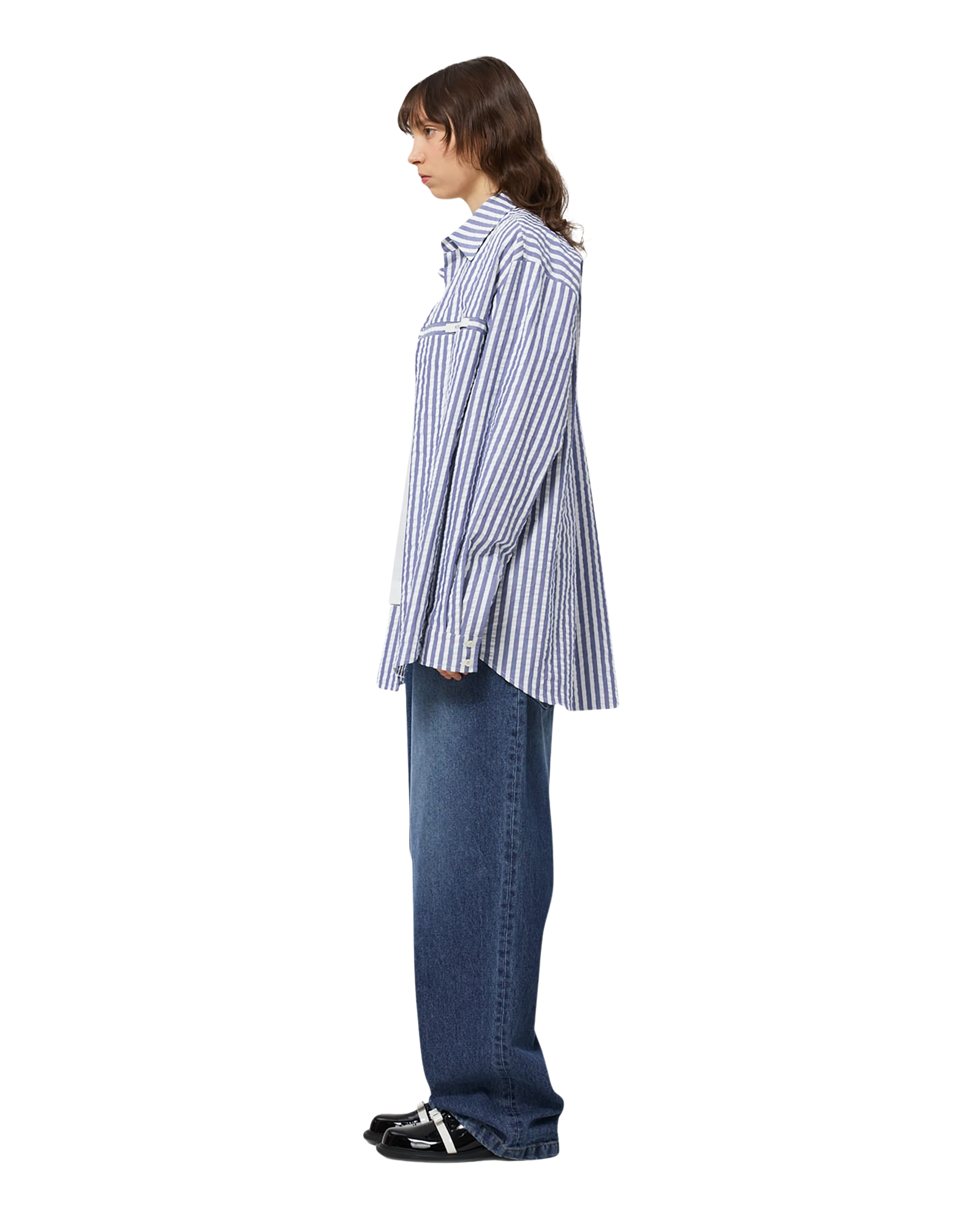 Kimhe Kim - Stripped Label Shirt (Blue) product image 3 | TRAB K-Fashion Australia