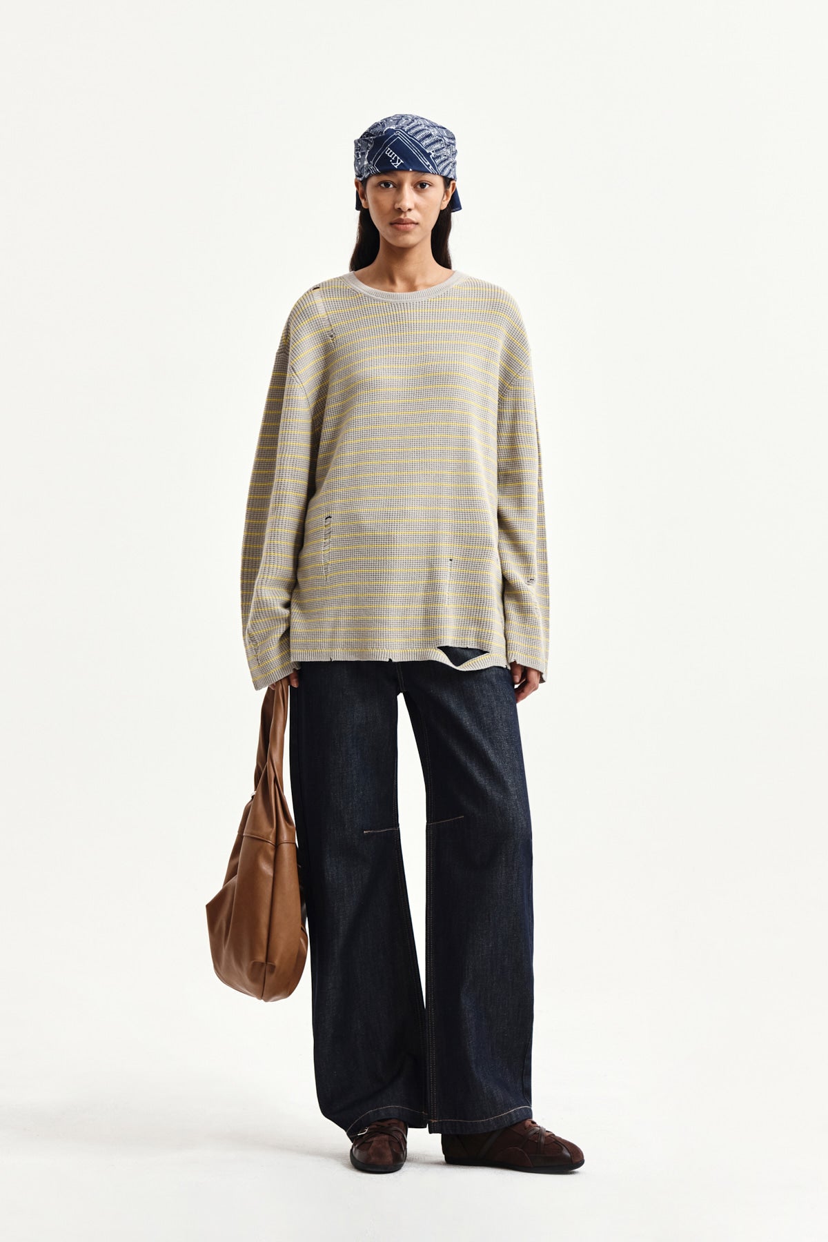 Matin Kim - Stripe Damaged Loose Pullover (Beige) product image 8 | TRAB K-Fashion Australia