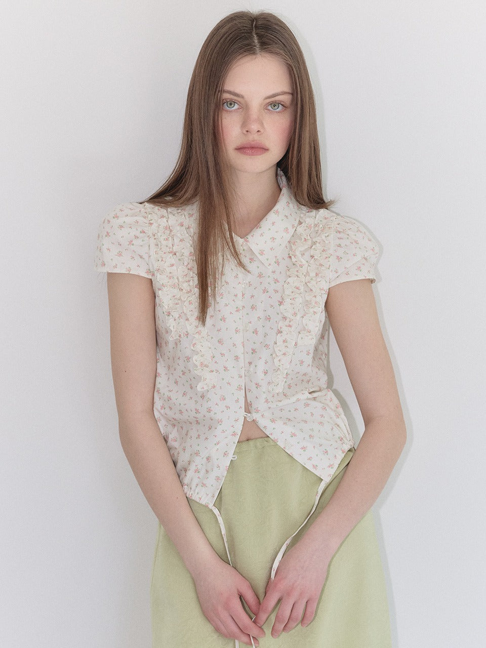 Margarin Fingers - Frill Mixed Blouse (Cream) product image 1 | TRAB K-Fashion Australia