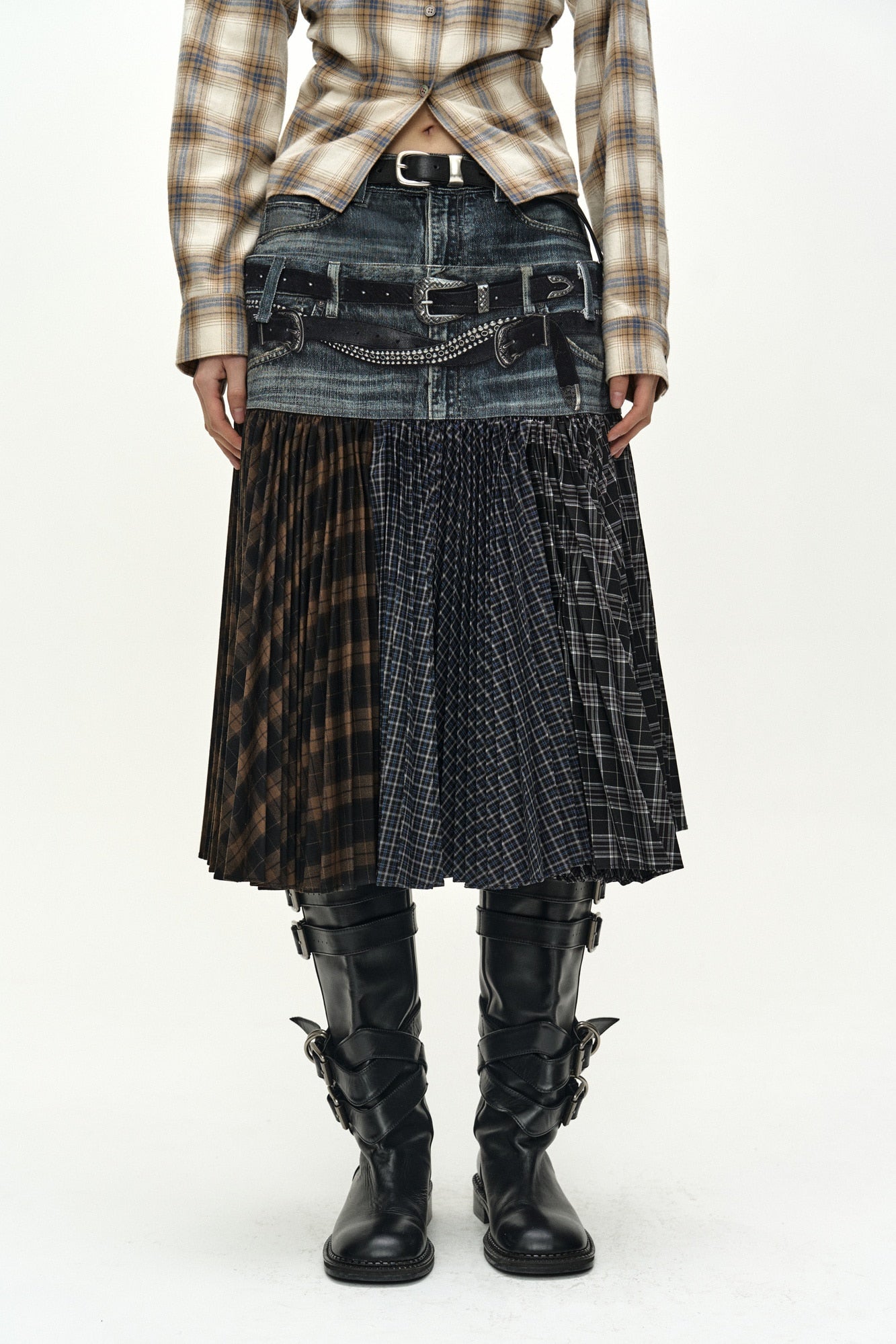 Andersson Bell - Double Belt Printed Accordion Pleats Skirt (blue) (Blue) product image 4 | TRAB K-Fashion Australia