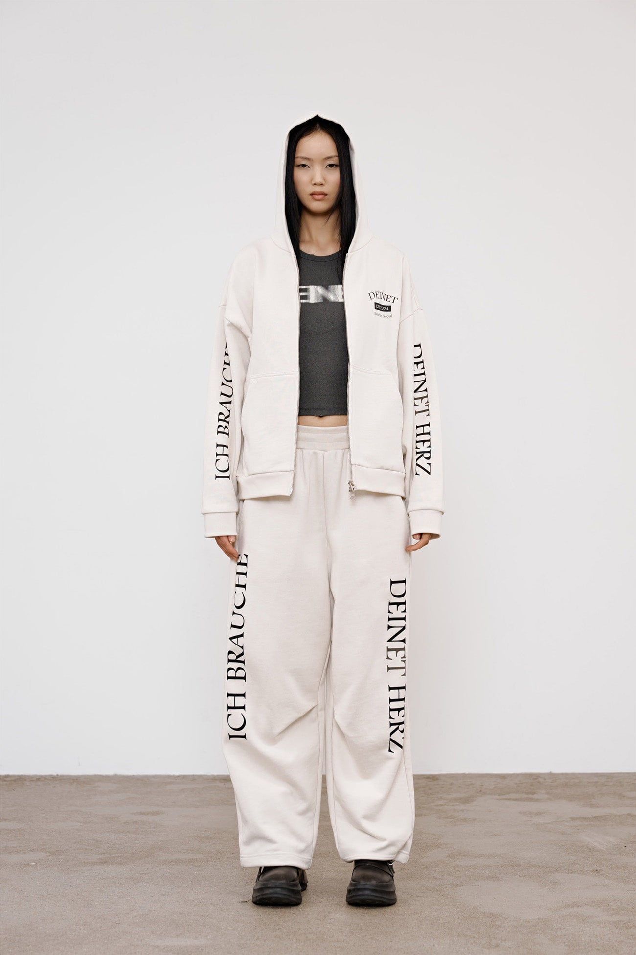 Deinet - German Lettering Hoodie Zip-Up (Ivory) product image 1 | TRAB K-Fashion Australia