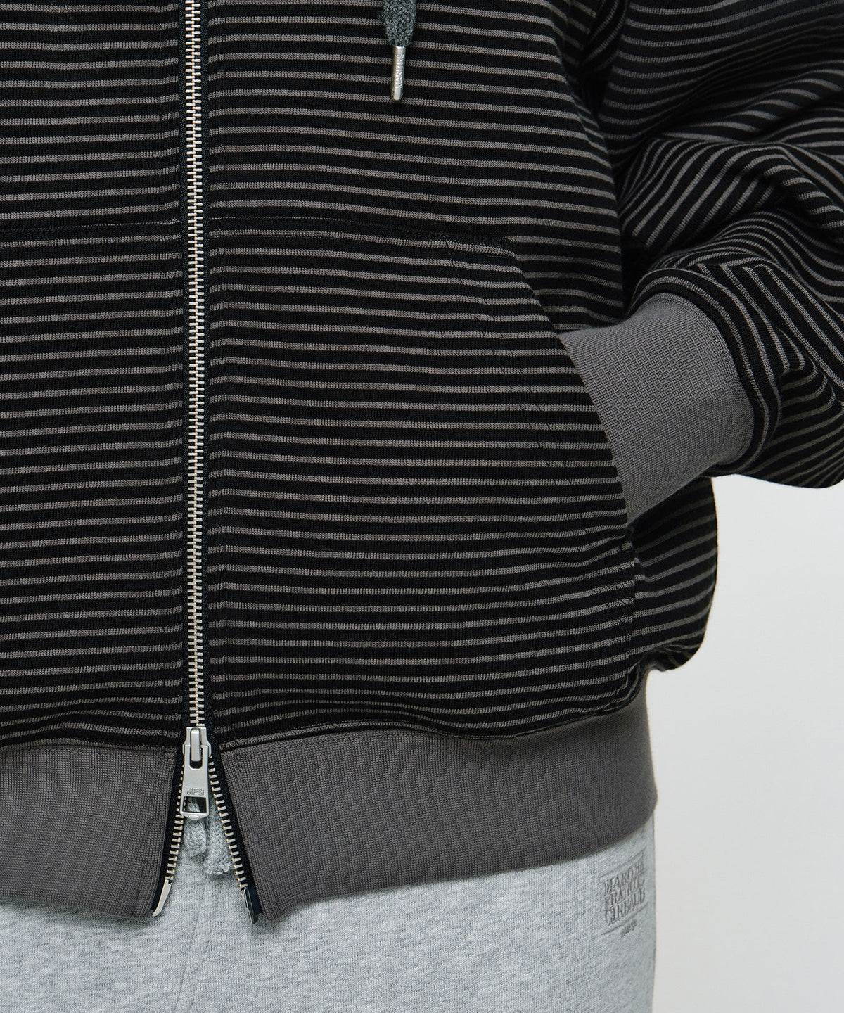 Marithe & Francois Girbaud - Small Classic Logo Stripe Oversized Hoodie Zipup (Charcoal) product image 4 | TRAB K-Fashion Australia