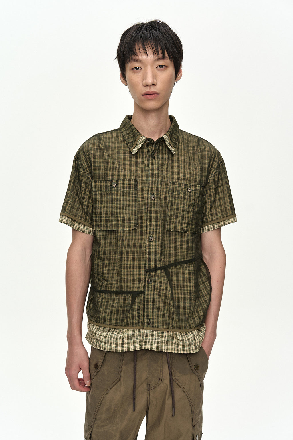 Andersson Bell - Check Sheer Layered Shirt (Green) product image 5 | TRAB K-Fashion Australia
