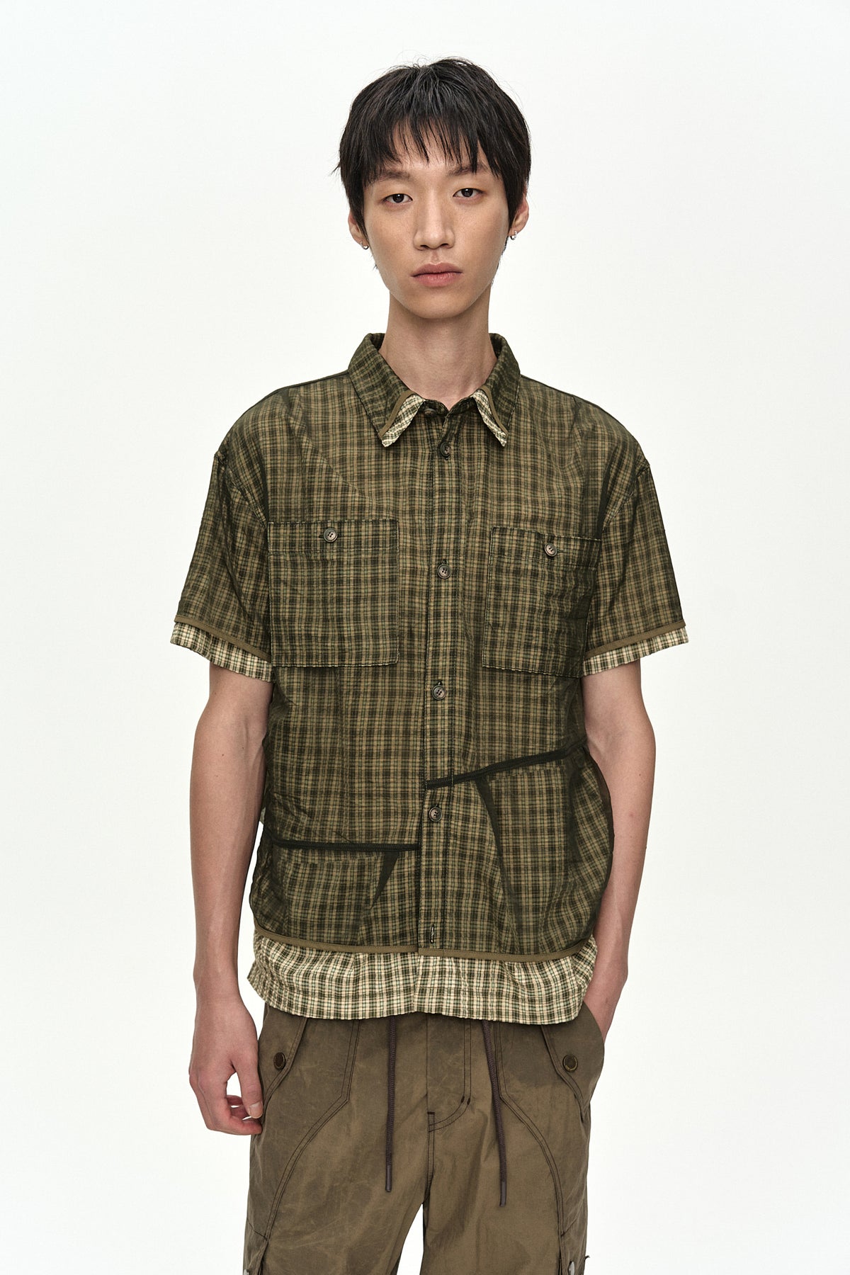 Andersson Bell - Check Sheer Layered Shirt (Green) product image 5 | TRAB K-Fashion Australia