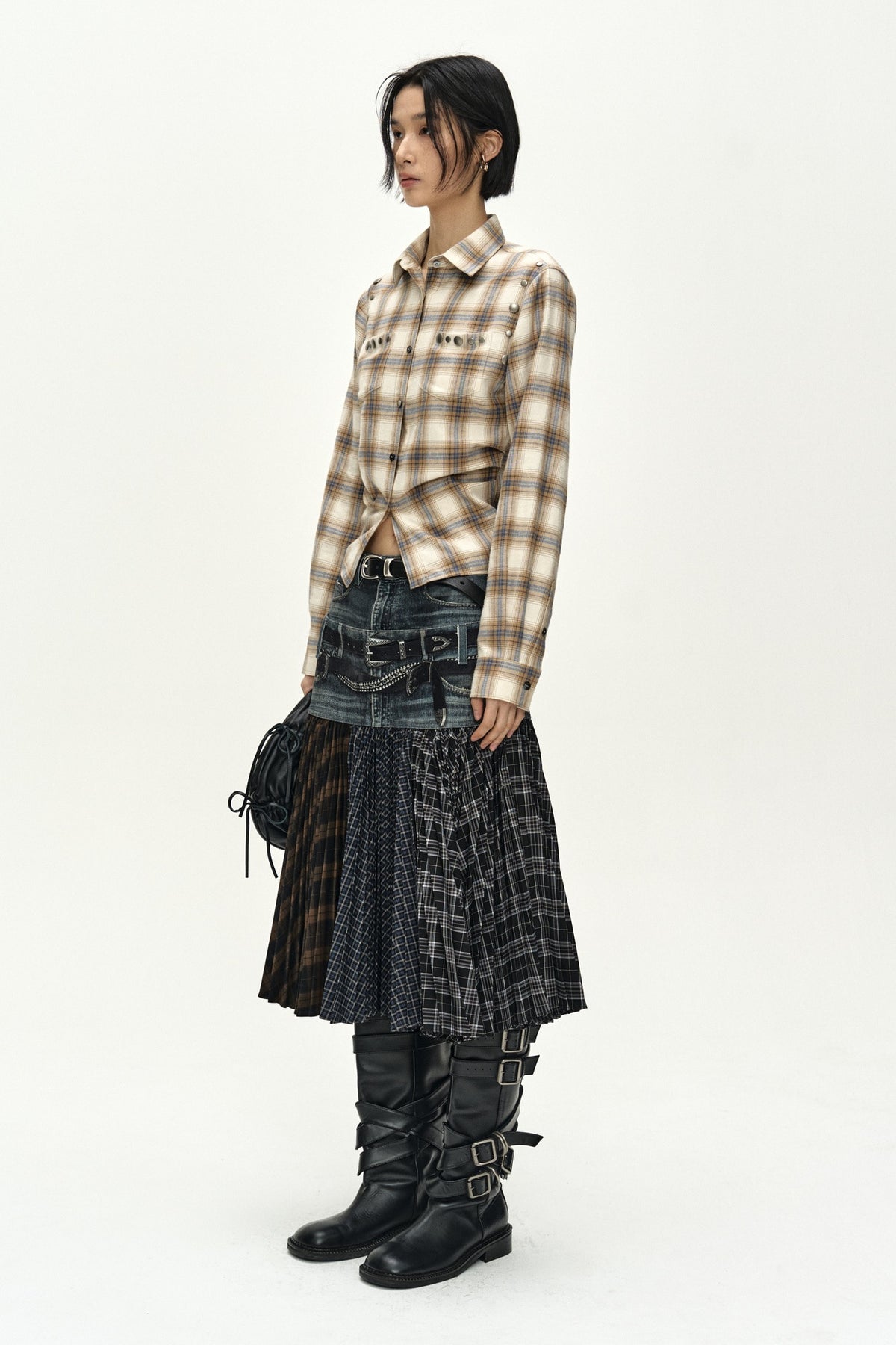 Andersson Bell - Check Studded Contour Shirt (Beige) product image 3 | TRAB K-Fashion Australia