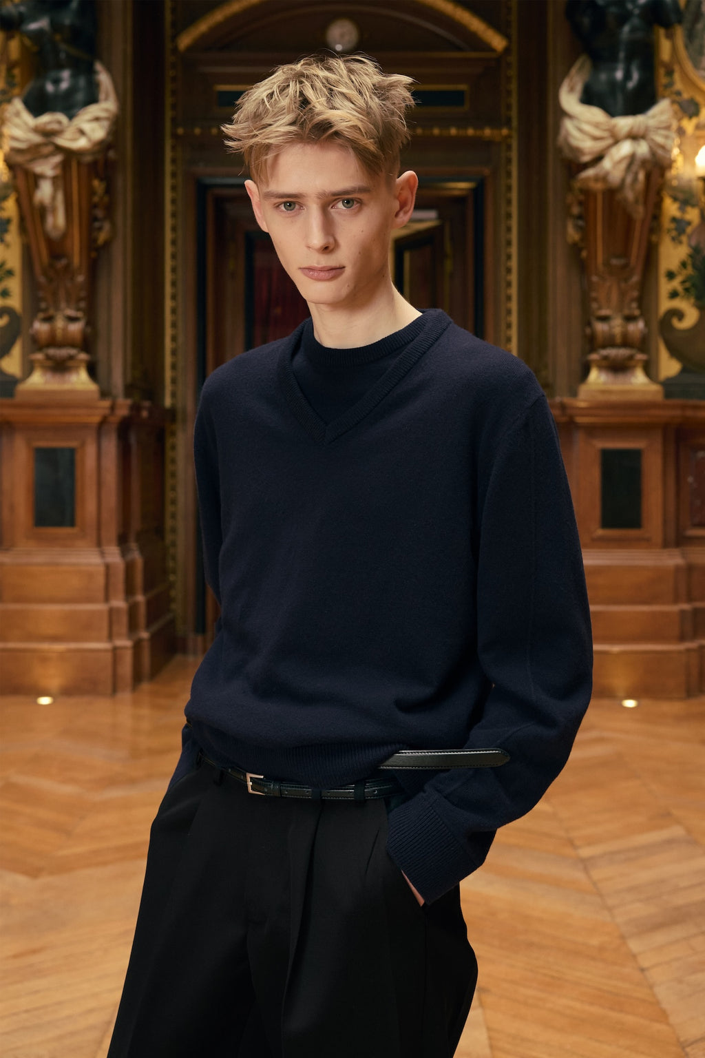 STU - Pin Tuck V-neck Knit (Navy) product image 9 | TRAB K-Fashion Australia