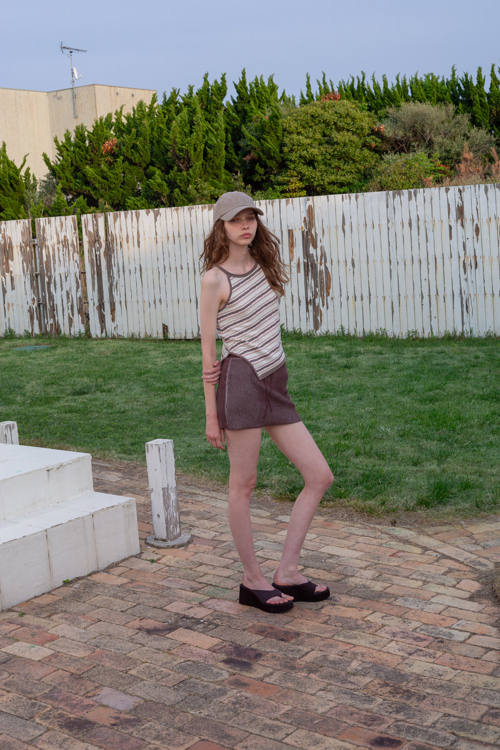 Matin Kim - Multi Stripe Sleeveless Knit Top (Brown) product image 10 | TRAB K-Fashion Australia