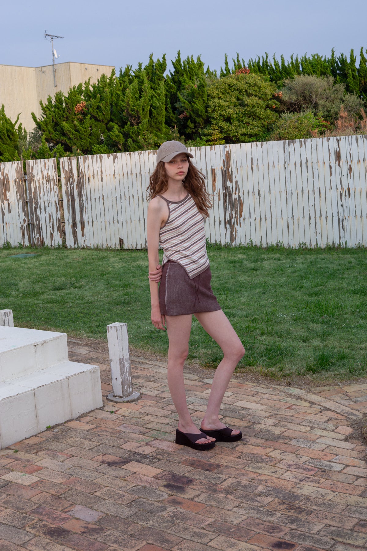 Matin Kim - Multi Stripe Sleeveless Knit Top (Brown) product image 10 | TRAB K-Fashion Australia