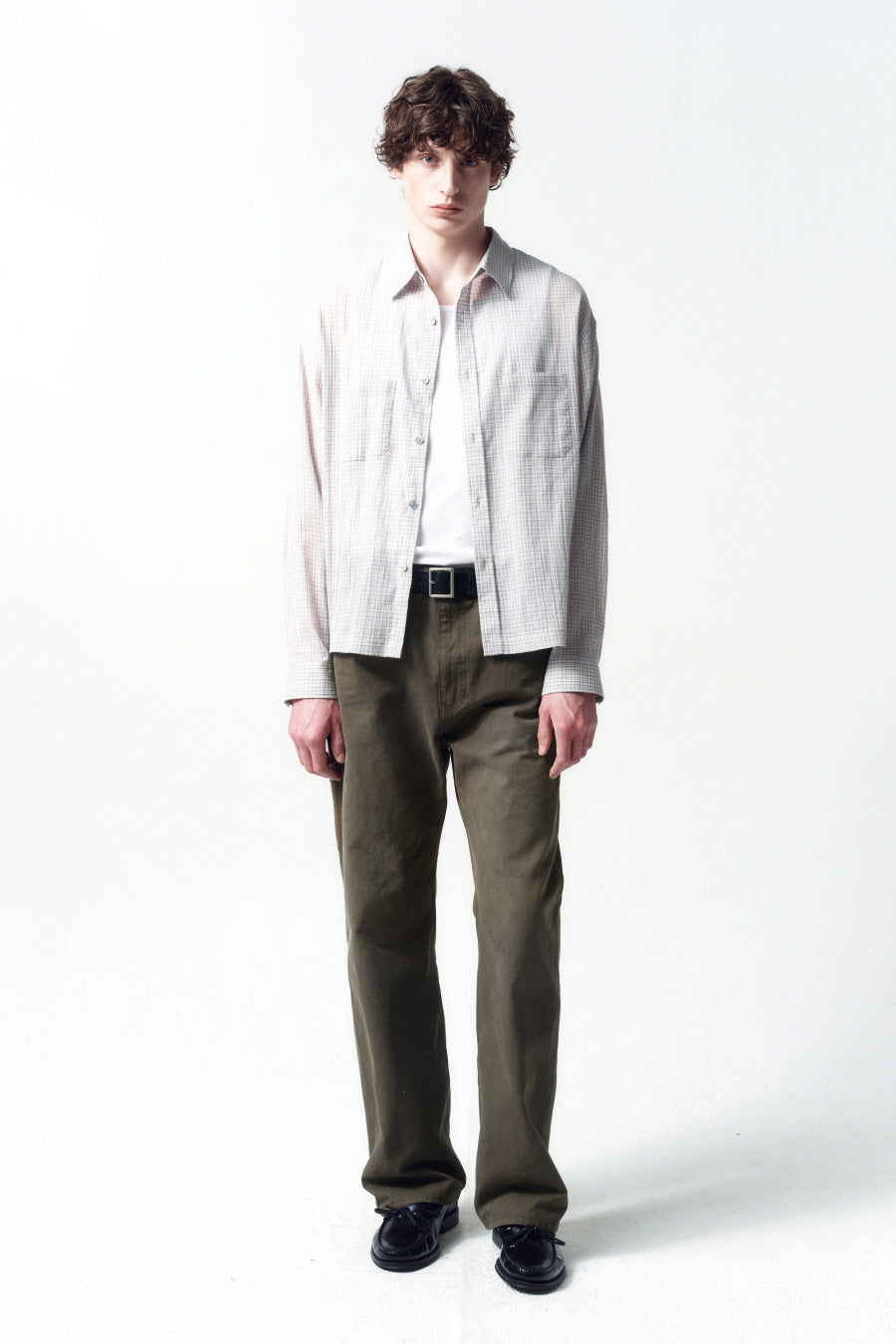 Insilence - Lightweight Crop Check Shirt (Light Grey) product image 1 | TRAB K-Fashion Australia