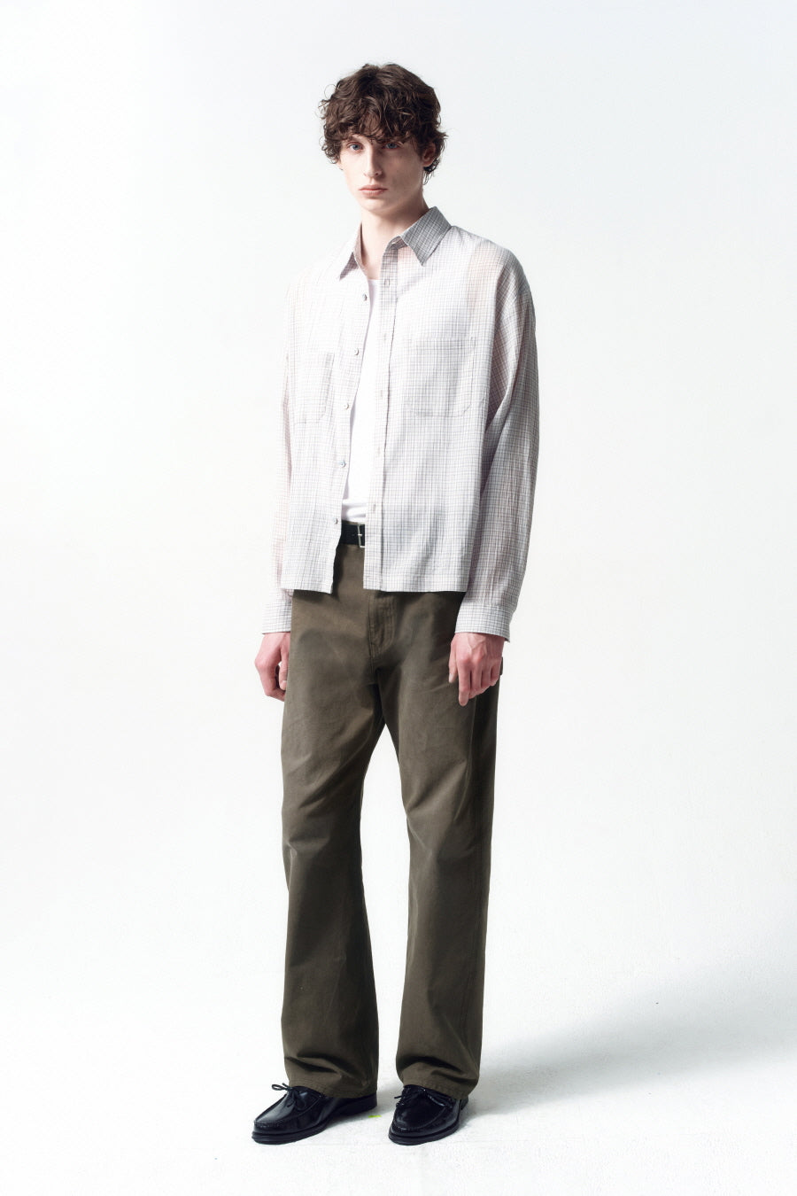 Insilence - Lightweight Crop Check Shirt (Light Grey) product image 3 | TRAB K-Fashion Australia