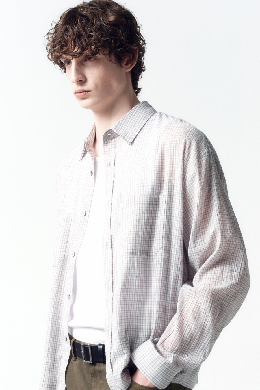 Insilence - Lightweight Crop Check Shirt (Light Grey) product image 6 | TRAB K-Fashion Australia