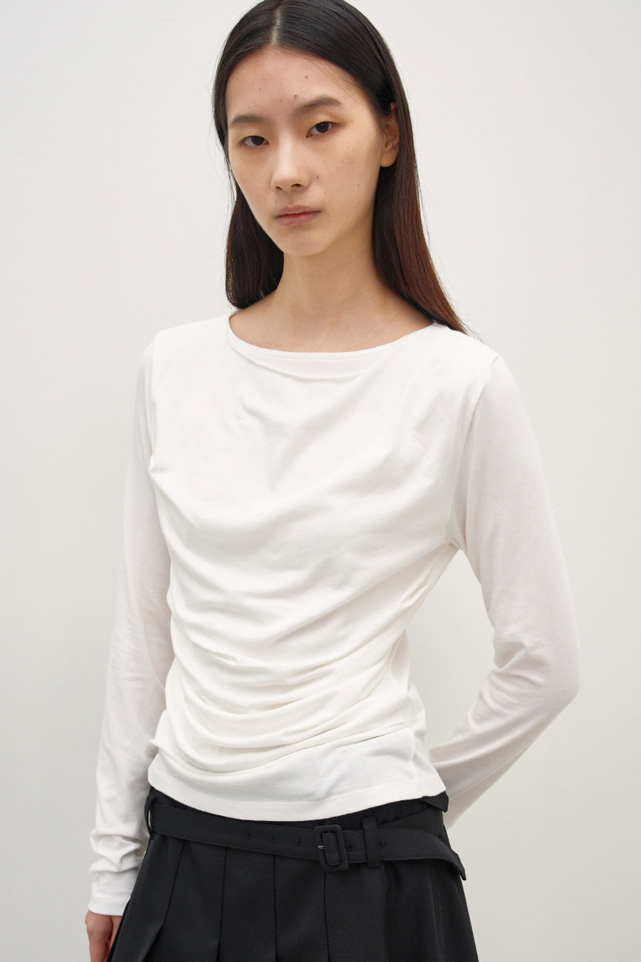 Insilence - Drapping Boat Neck Long Sleeve (White) product image 2 | TRAB K-Fashion Australia