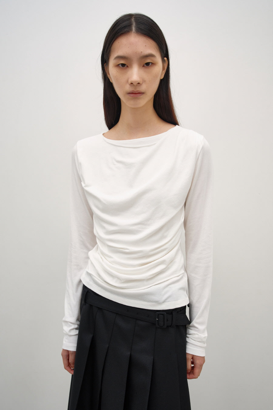 Insilence - Drapping Boat Neck Long Sleeve (White) product image 1 | TRAB K-Fashion Australia