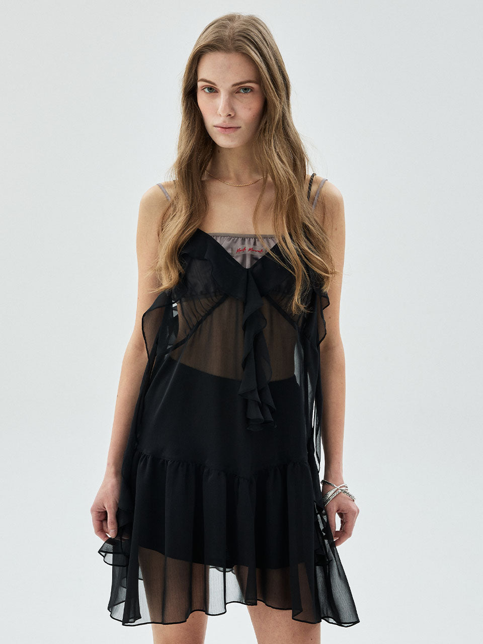 Mardi Mercredi - Chiffon Mini Sleeveless Dress Frill (Black) product image 1 | TRAB K-Fashion Australia