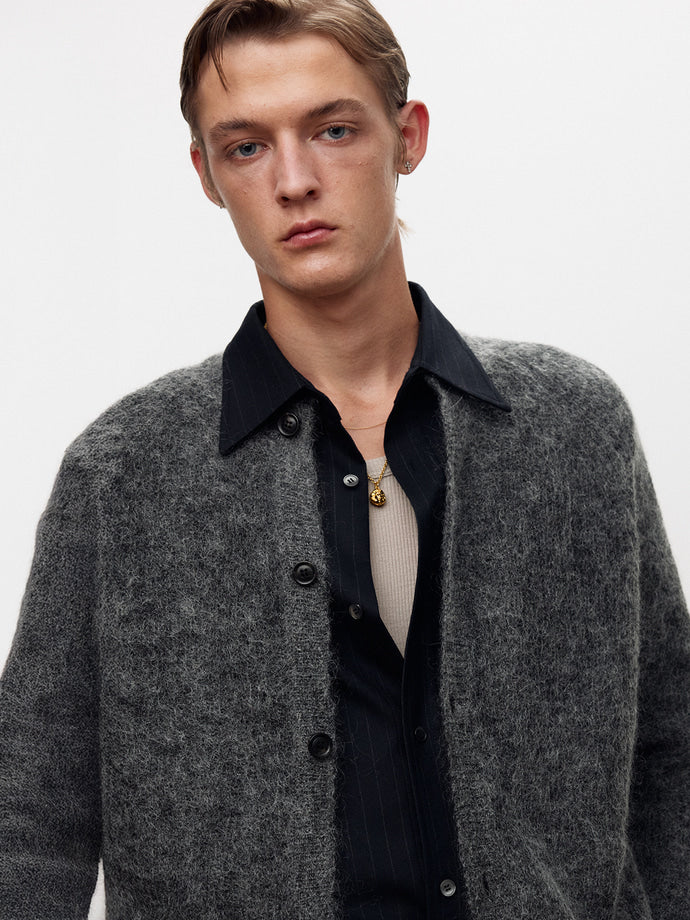 Tonywack - Wool And Mohair Ribbed Mesh Cardigan (Melange Grey) product image 8 | TRAB K-Fashion Australia