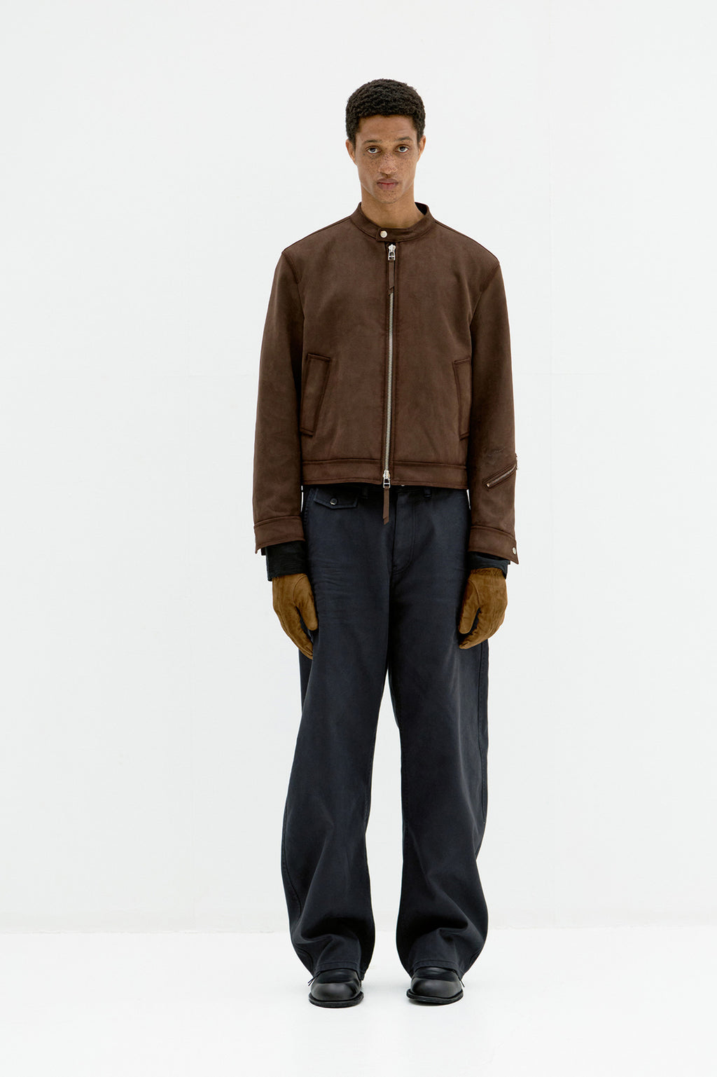 Coor - Fake Suede Seam Washed Biker Jumper (Dark Brown) product image 2 | TRAB K-Fashion Australia