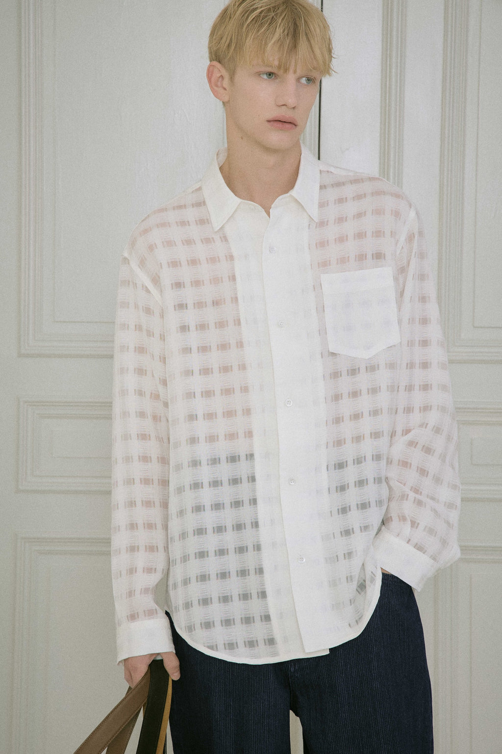 STU - Comfortable Check Shirt (White) product image 5 | TRAB K-Fashion Australia