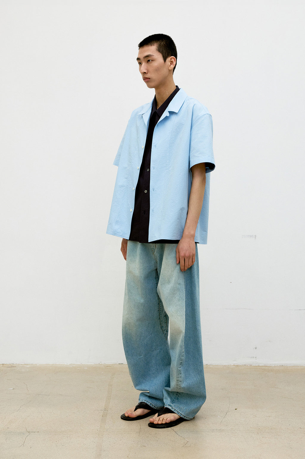 Coor - Panel Line Camp Collar Half Shirt (Sky Blue) product image 3 | TRAB K-Fashion Australia