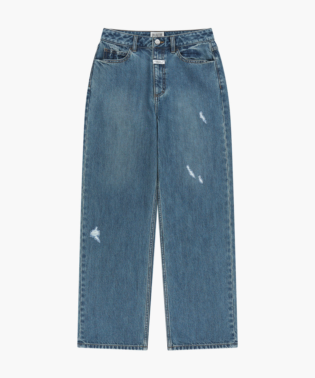 Marithe & Francois Girbaud - [Pre-order – Ships 19 Oct] Straight Damaged Slub Melange Denim Pants (Blue) product image 6 | TRAB K-Fashion Australia