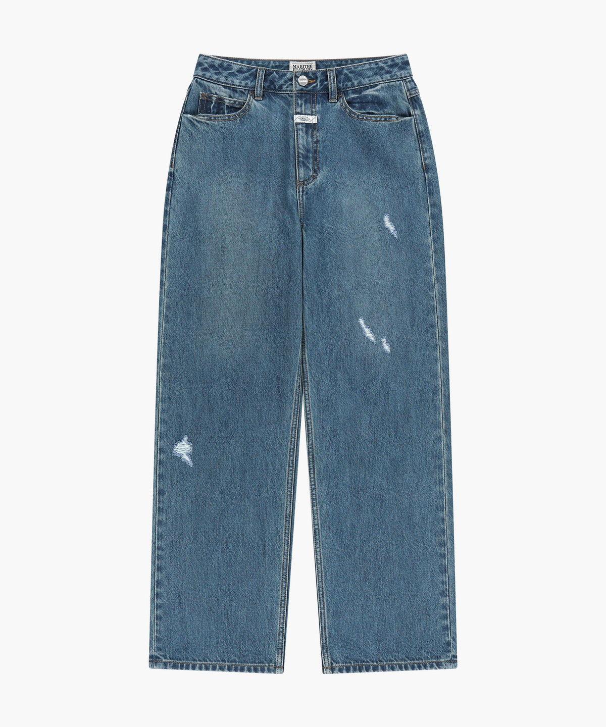 Marithe & Francois Girbaud - [Pre-order – Ships 19 Oct] Straight Damaged Slub Melange Denim Pants (Blue) product image 6 | TRAB K-Fashion Australia