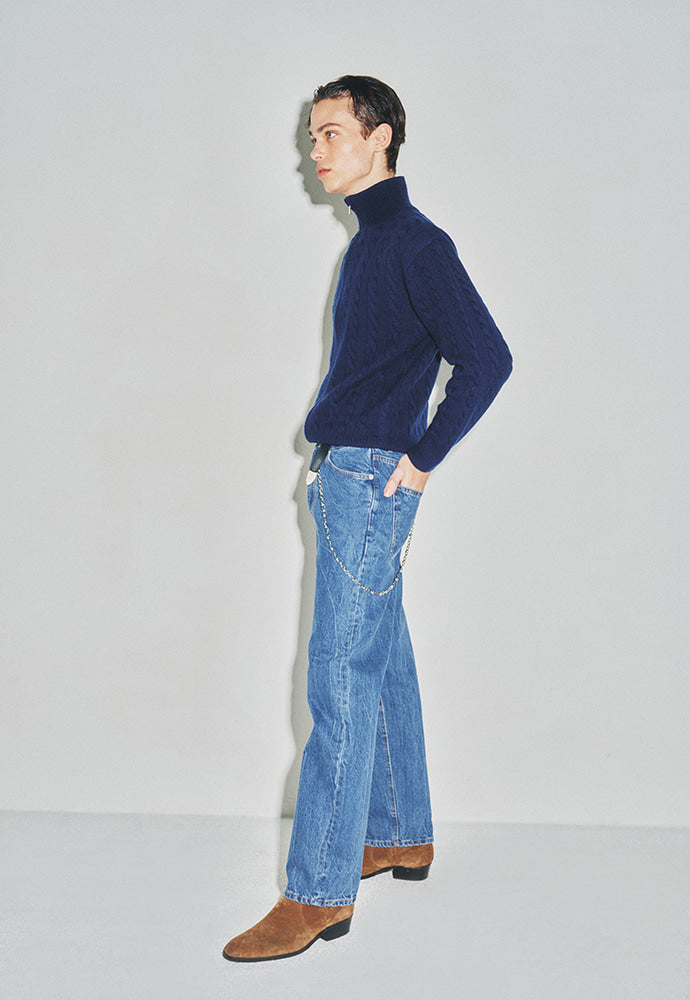 Tonywack - Super Fine Wool Cable Knit Zip-Up (Navy Blue) product image 2 | TRAB K-Fashion Australia