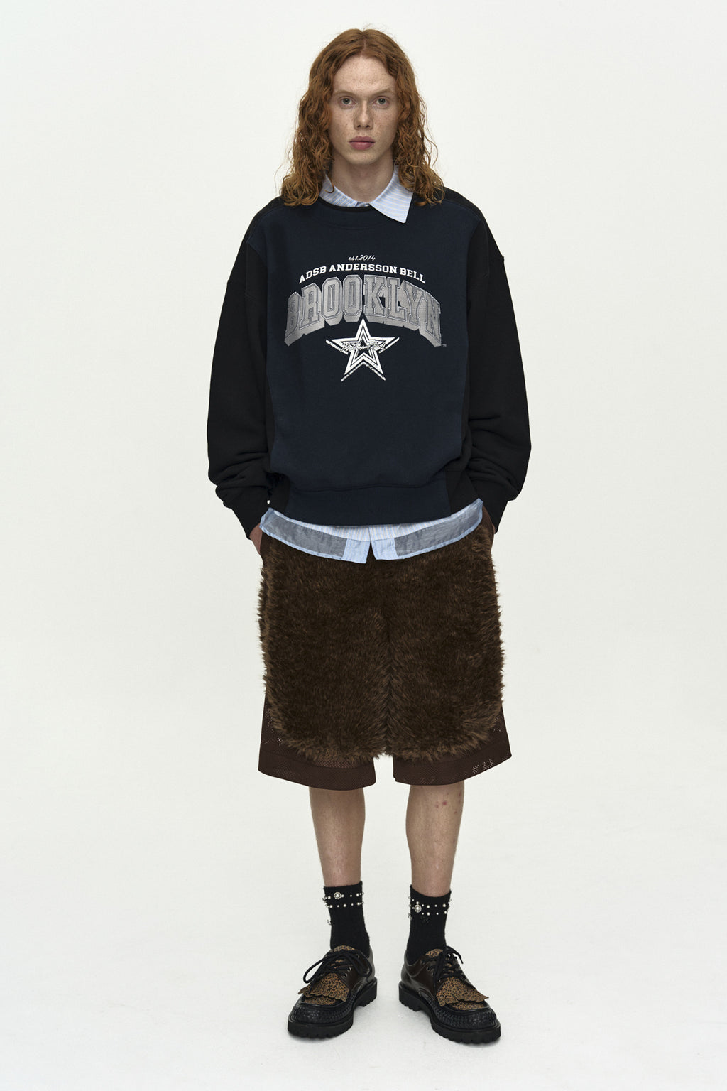 Andersson Bell - Unisex Arch Logo Layered Sweatshirt (Black/Navy) product image 2 | TRAB K-Fashion Australia