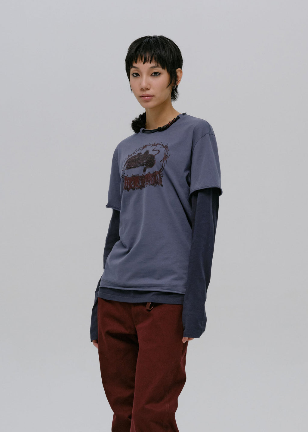 Hyein Seo - Graphic T-Shirt w/ Necklace (Slate Grey) product image 5 | TRAB K-Fashion Australia