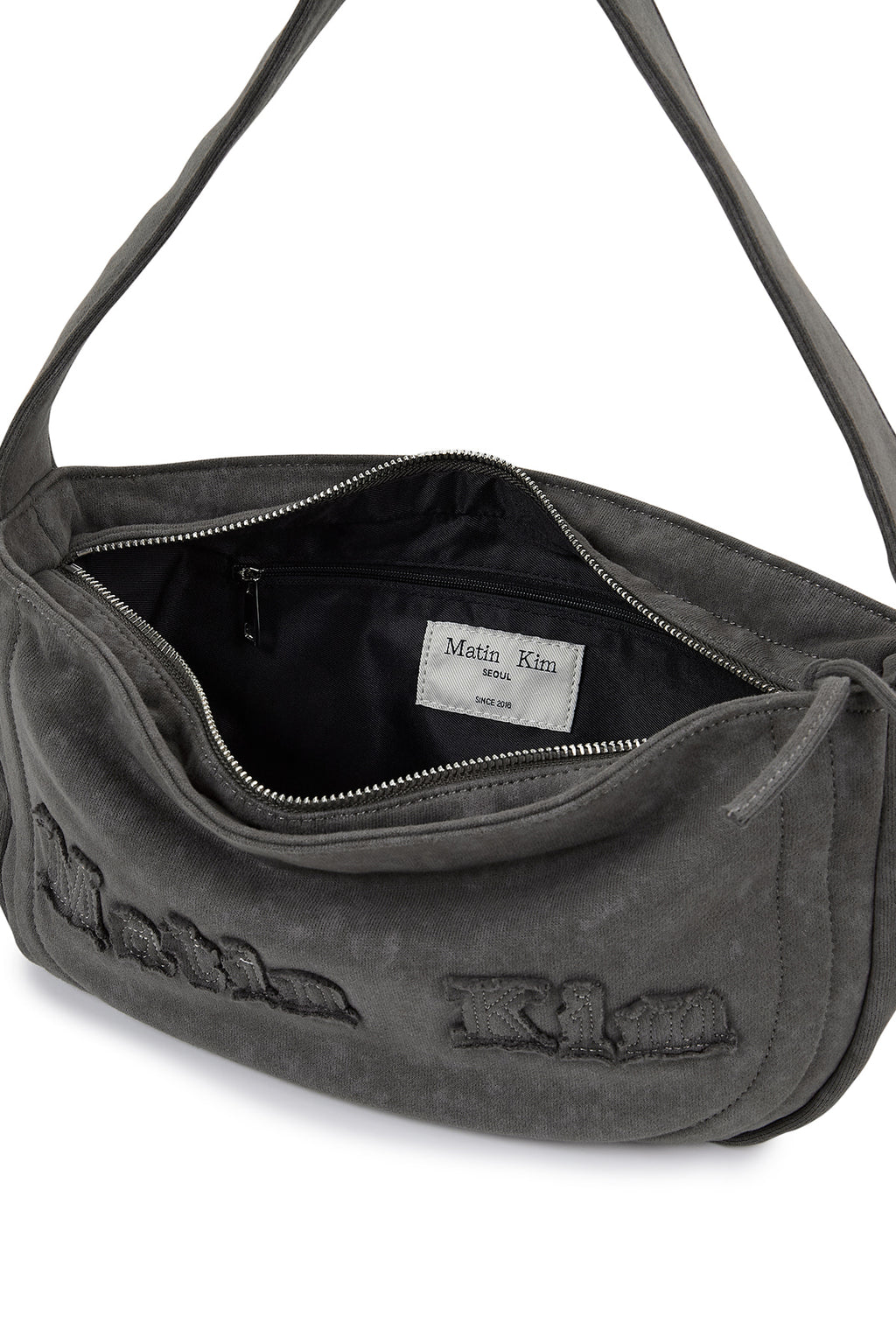 Matin Kim - Applique Logo Jersey Shoulder Bag (Charcoal) product image 4 | TRAB K-Fashion Australia