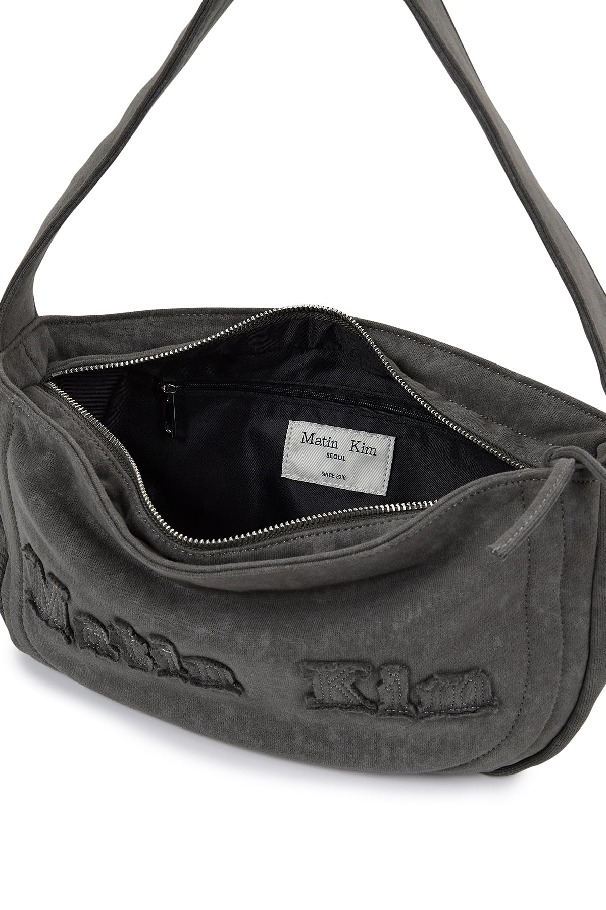 Matin Kim - Applique Logo Jersey Shoulder Bag (Charcoal) product image 4 | TRAB K-Fashion Australia