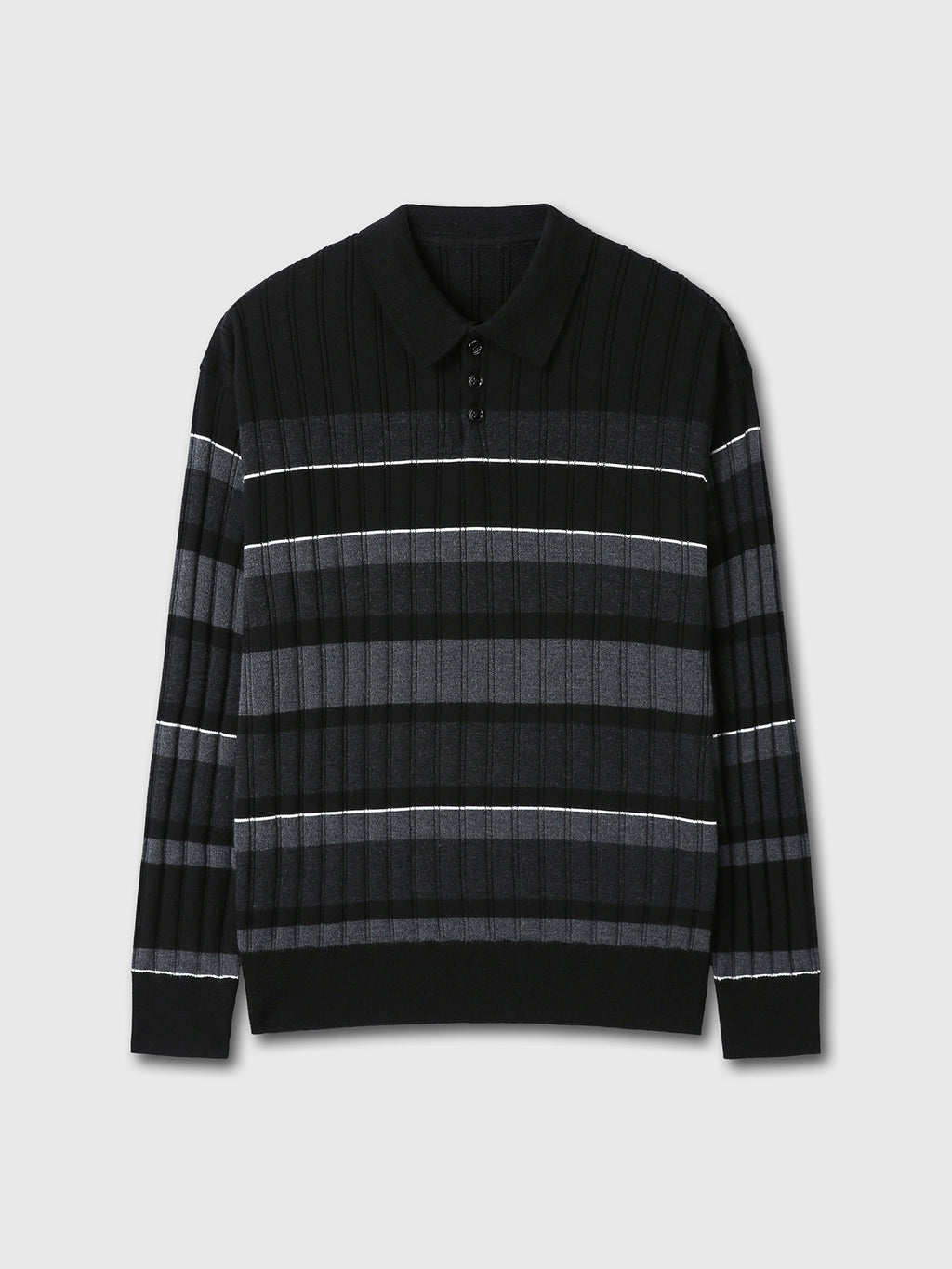 Tonywack - Super Fine Wool Ribbed Stripe Polo Knit (Black/Grey) product image 8 | TRAB K-Fashion Australia