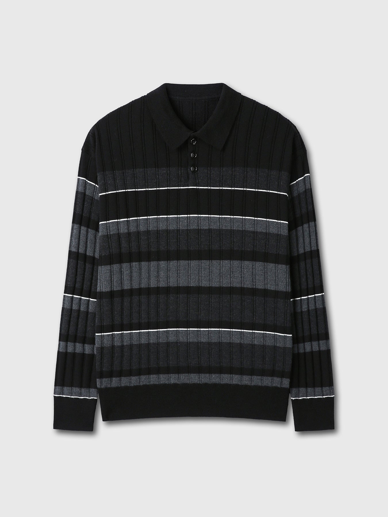 Tonywack - Super Fine Wool Ribbed Stripe Polo Knit (Black/Grey) product image 8 | TRAB K-Fashion Australia