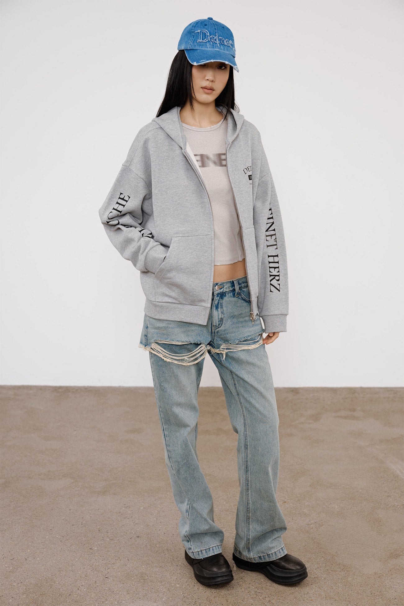 Deinet - German Lettering Hoodie Zip-Up (Melange Grey) product image 10 | TRAB K-Fashion Australia