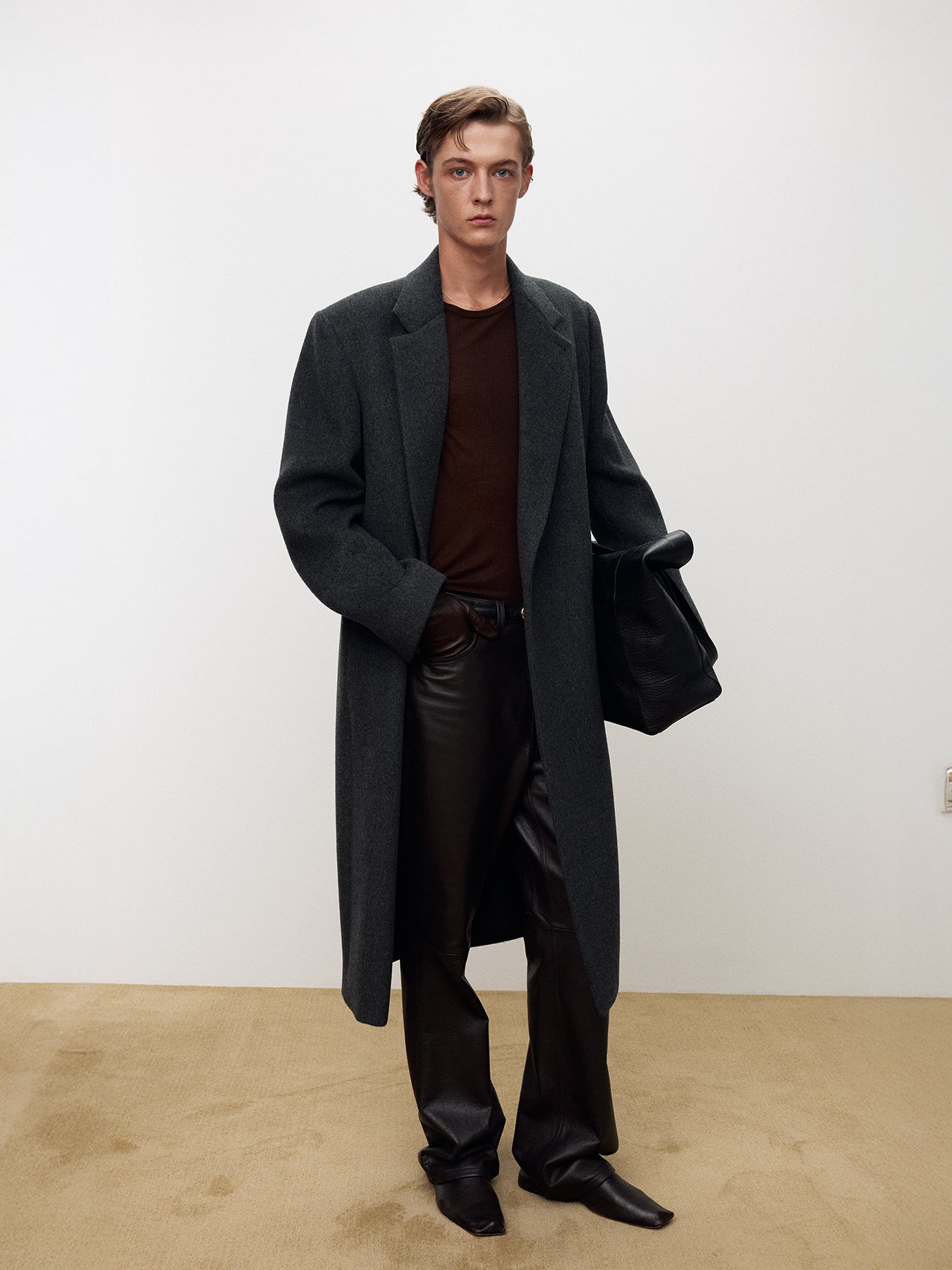 Tonywack - Wool And Cashmere Tailored Wrap Coat (Dark Grey) product image 1 | TRAB K-Fashion Australia