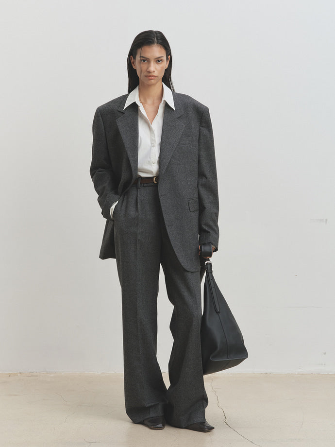 Tonywack - Herringbone Wool Wide-Leg Pleated Trousers (Mid-Grey Herringbone) product image 5 | TRAB K-Fashion Australia