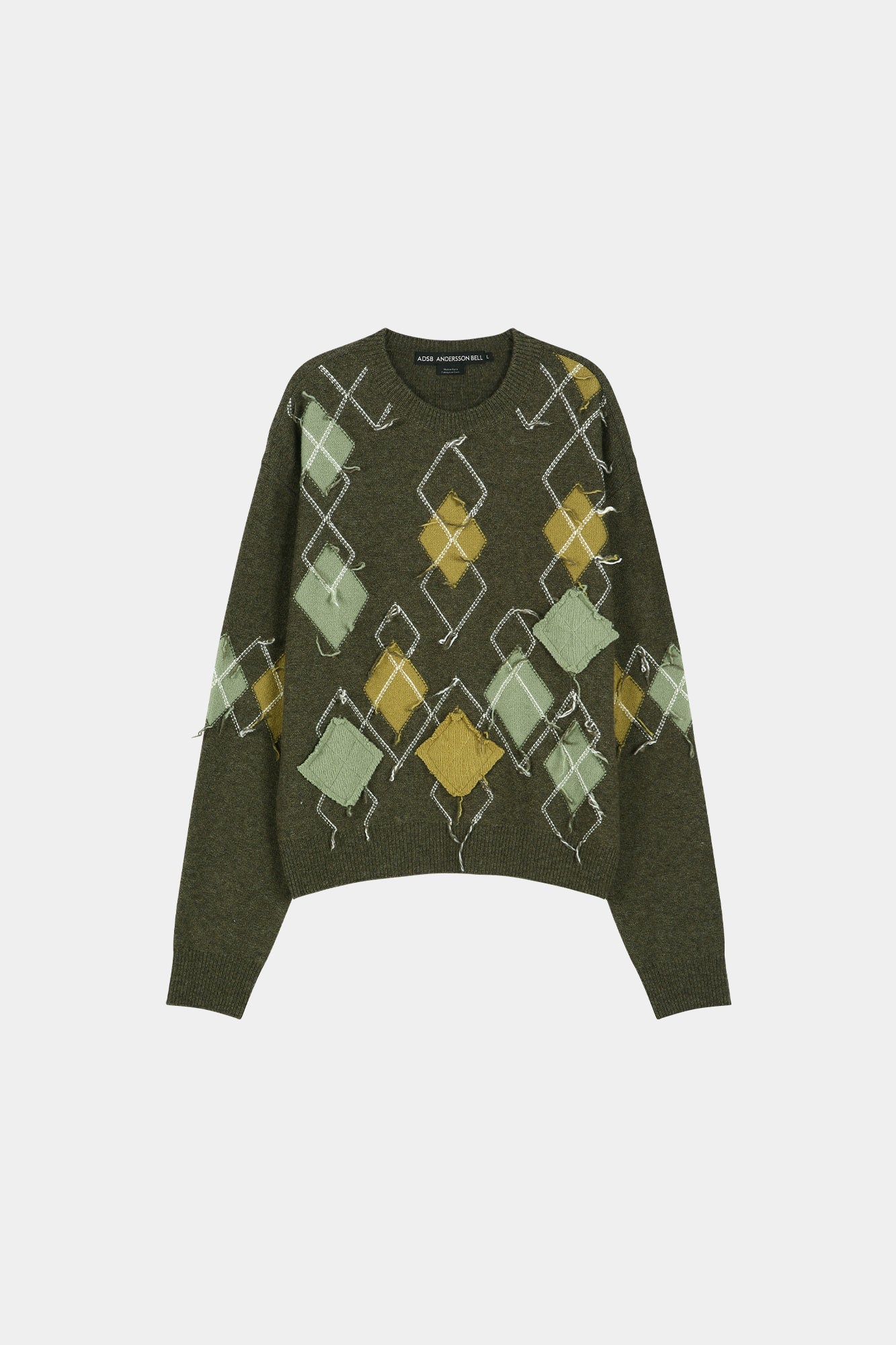 Andersson Bell - Tom Argyle Crew-Neck Sweater (Khaki) product image 7 | TRAB K-Fashion Australia