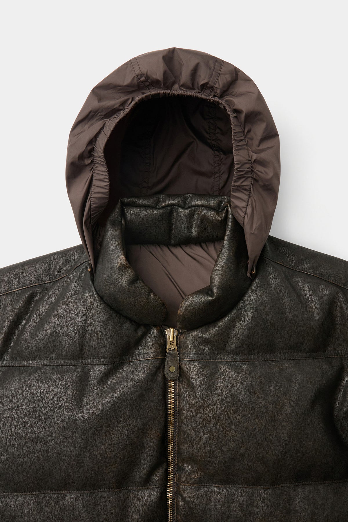 Coor - Fake Leather Wash Crop Down Puffer (Dark Brown) product image 6 | TRAB K-Fashion Australia