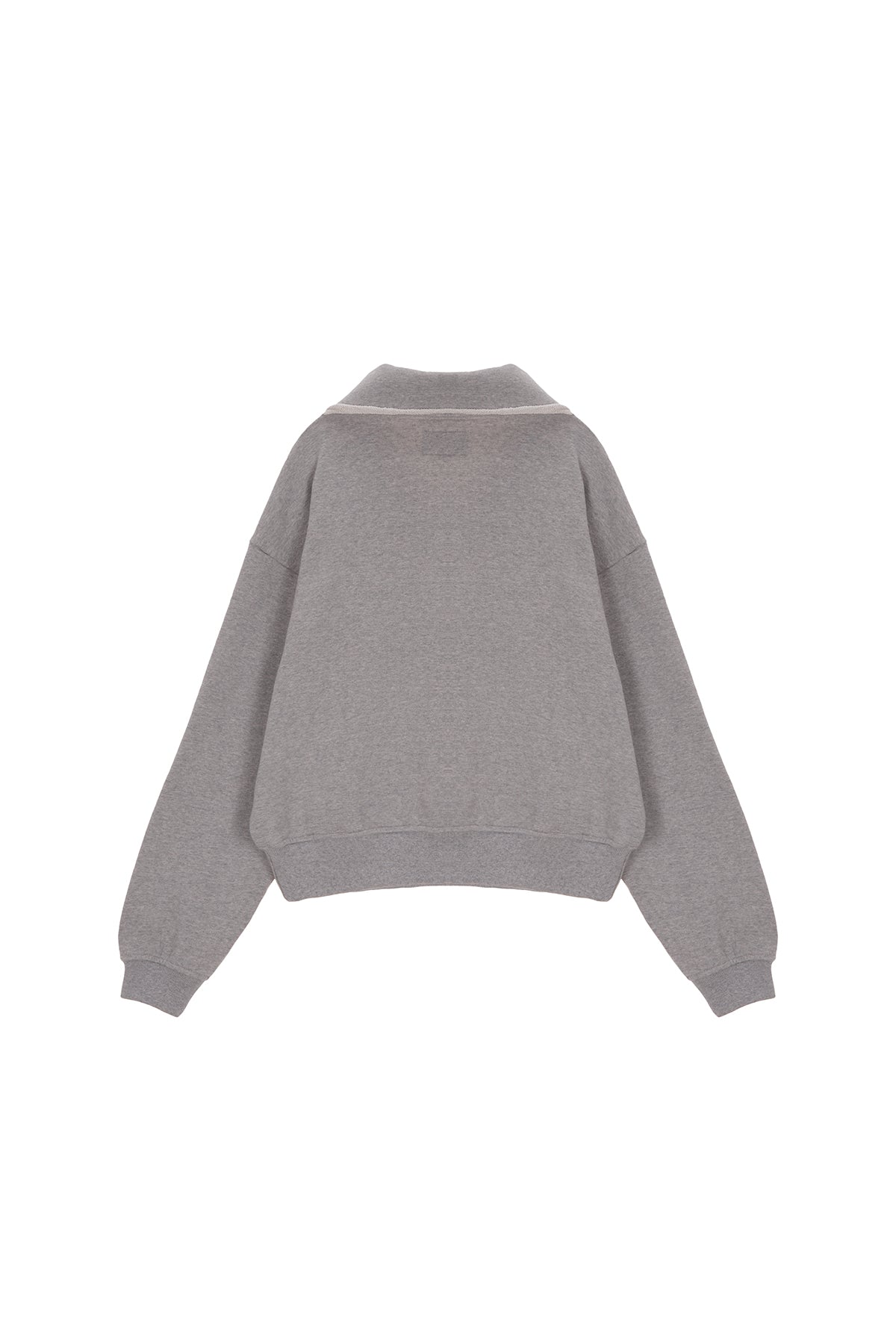 Matin Kim - Cutted Logo Half Zip Sweatshirt (Grey) product image 2 | TRAB K-Fashion Australia