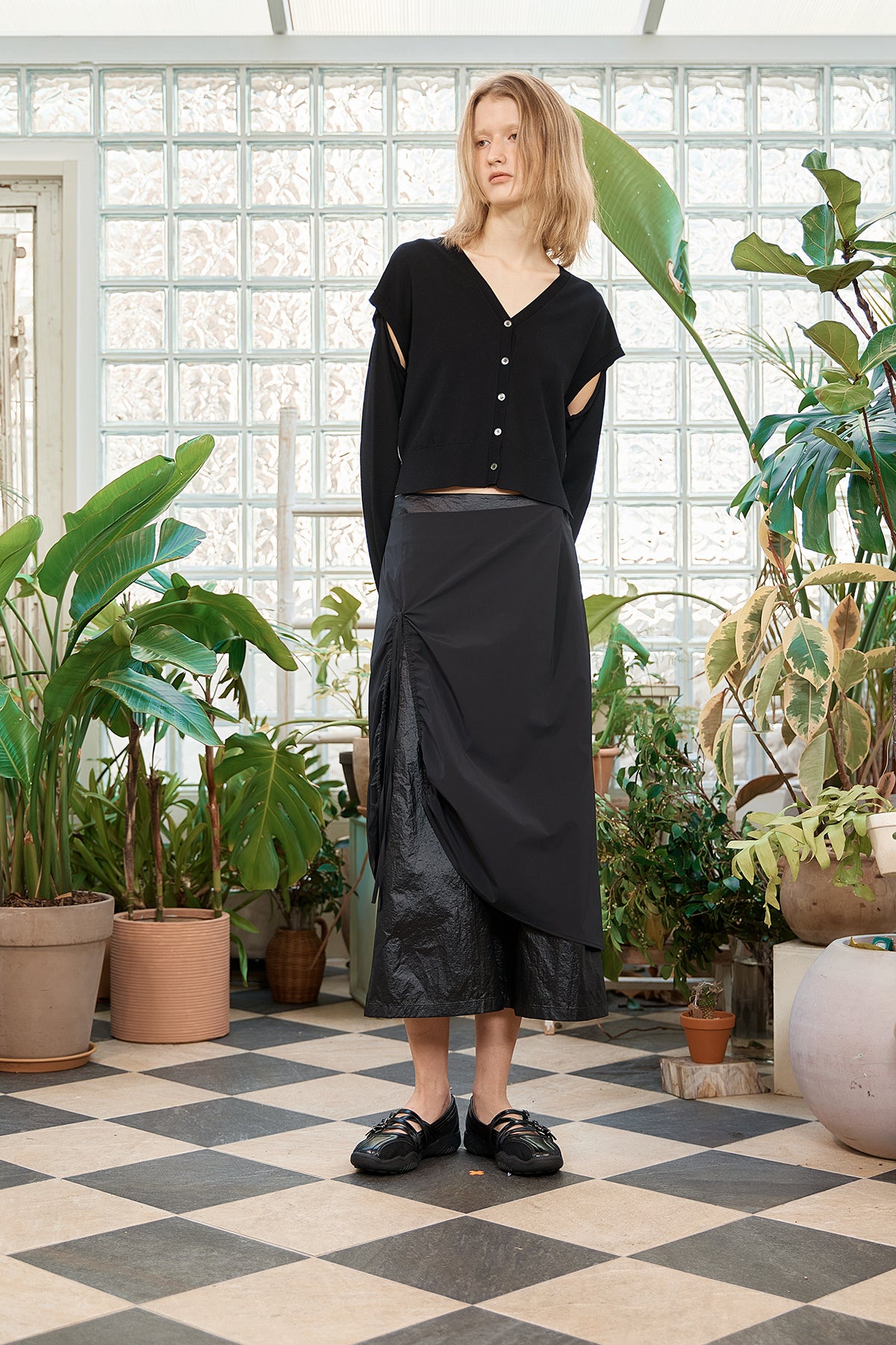 Matin Kim - Slit Detail Button Cardigan (Black) product image 13 | TRAB K-Fashion Australia