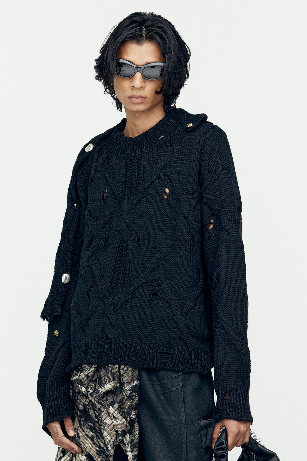 Andersson Bell - Fisherman Button Crew-Neck Sweater (Black) product image 5 | TRAB K-Fashion Australia