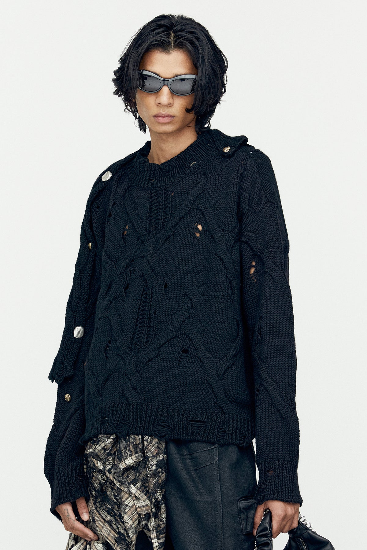 Andersson Bell - Fisherman Button Crew-Neck Sweater (Black) product image 5 | TRAB K-Fashion Australia
