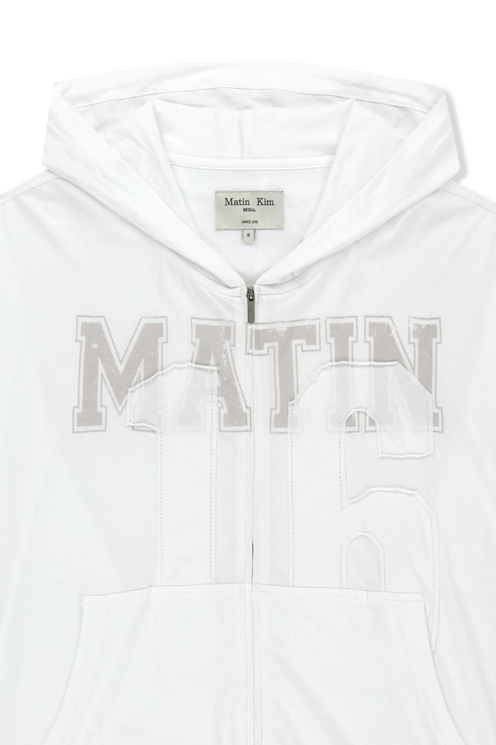 Matin Kim - Matin 16 Applique Logo Hoody Zip Up (White) product image 3 | TRAB K-Fashion Australia