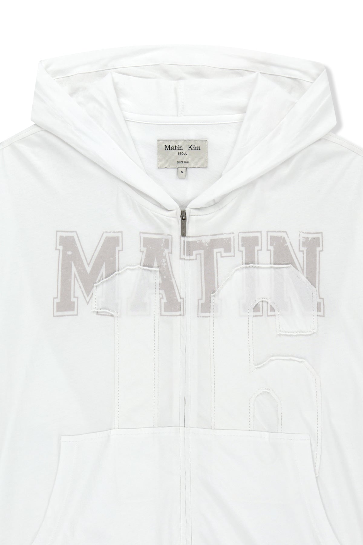 Matin Kim - Matin 16 Applique Logo Hoody Zip Up (White) product image 3 | TRAB K-Fashion Australia