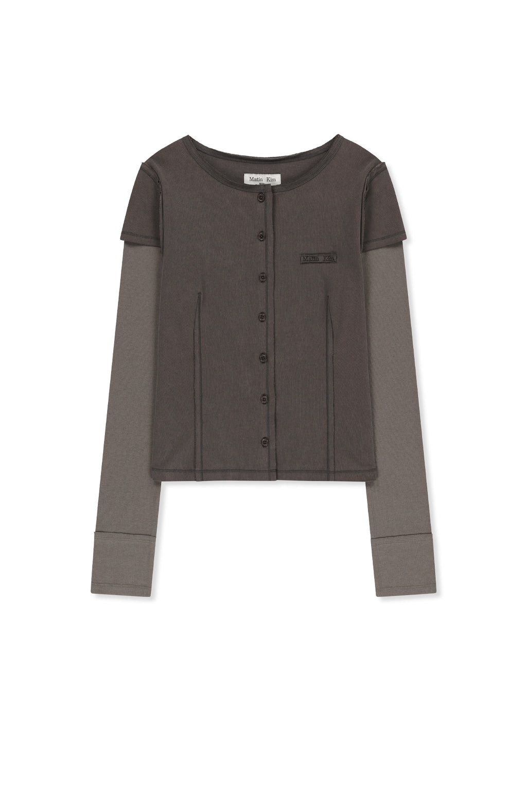 Matin Kim - Faded Color Block Layered Button Top (Cocoa) product image 1 | TRAB K-Fashion Australia