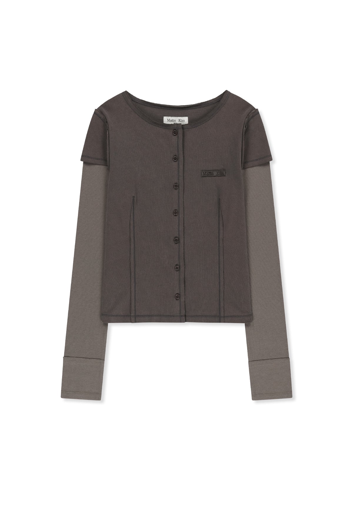 Matin Kim - Faded Color Block Layered Button Top (Cocoa) product image 1 | TRAB K-Fashion Australia
