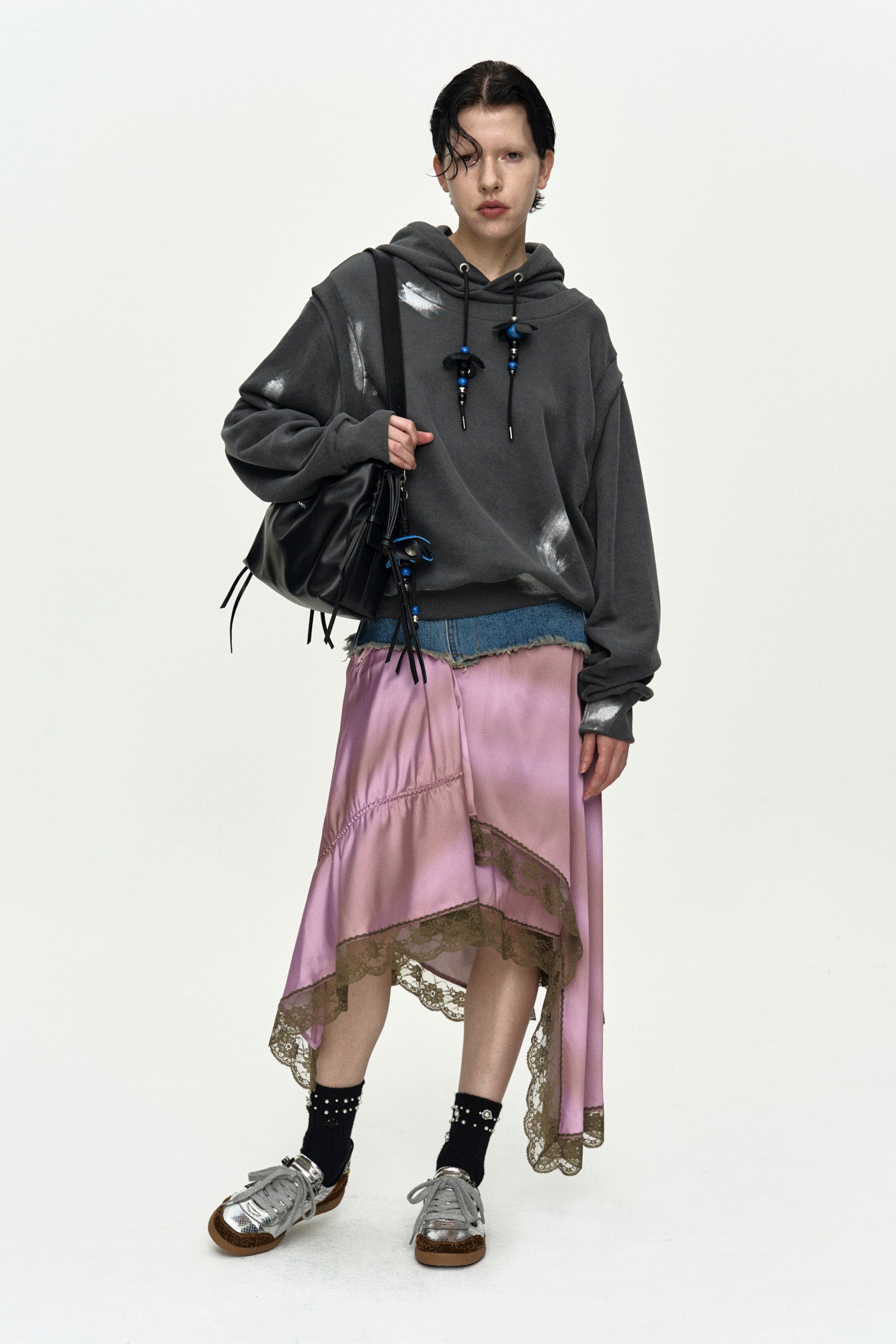 Andersson Bell - Metallic Painted Layered Hoodie (Charcoal) product image 2 | TRAB K-Fashion Australia