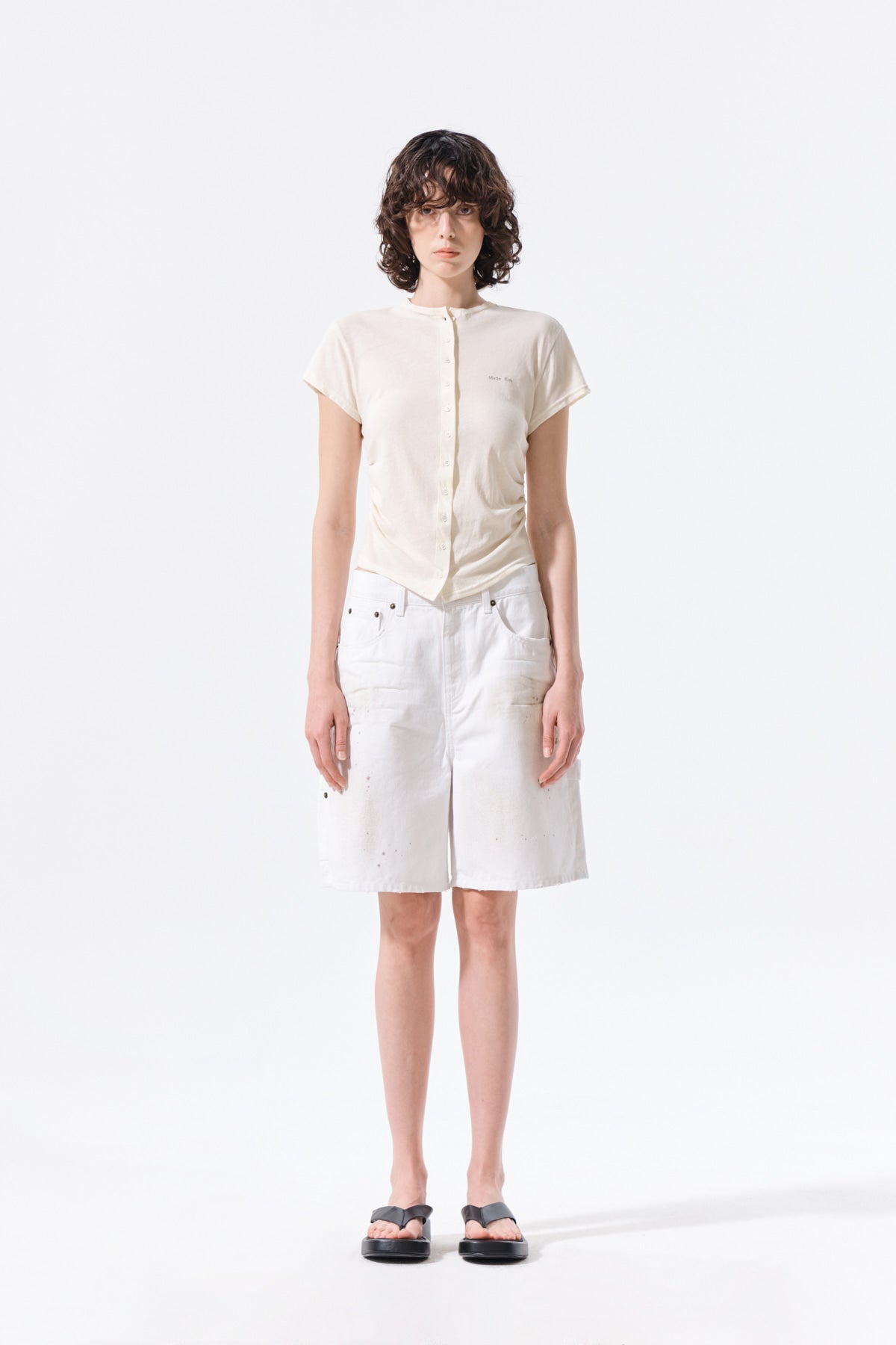 Matin Kim - Carpenter Bermuda Denim Pants (White) product image 11 | TRAB K-Fashion Australia
